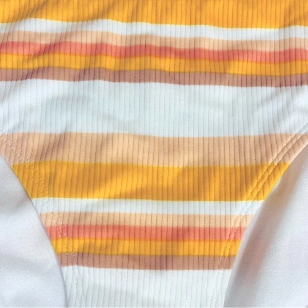 Xhilaration Ribbed Striped Cheeky Bikini Bottom Womens XL Yellow Orange NWOT